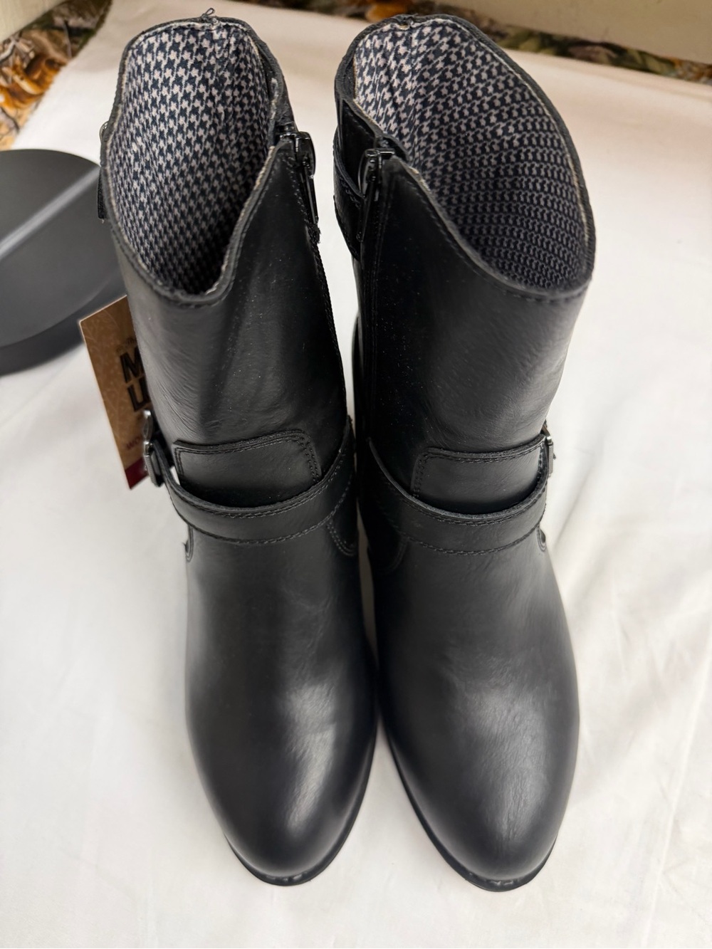 Muk Luks Black Leather Ankle Booties with Buckle Accent